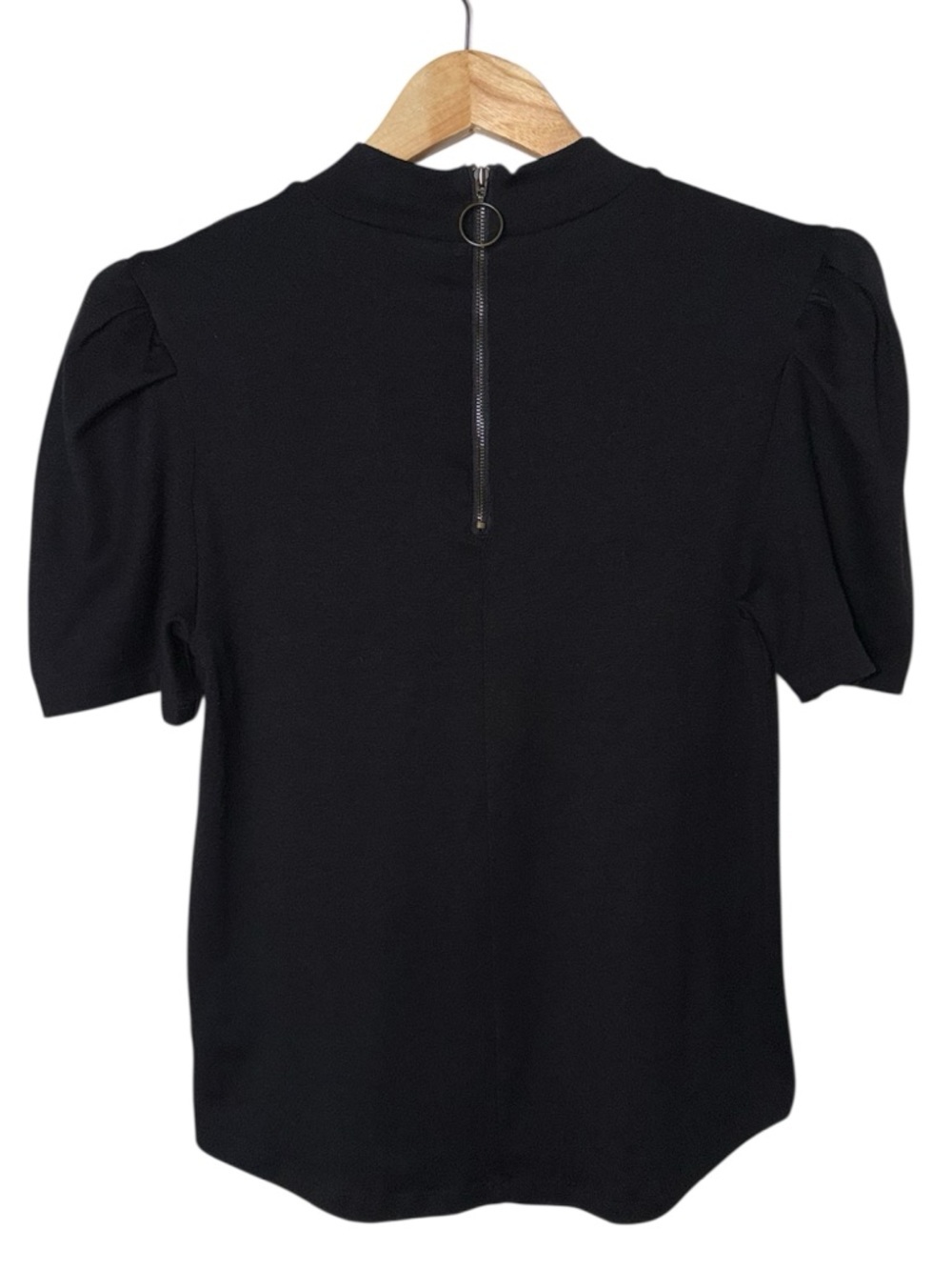 Free People Black Puff Sleeve Mock Neck Top with Back Zip Small - Picture 4 of 6
